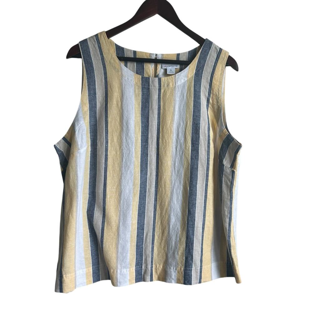 Liz Claiborne Women Top 1X Soft Muted‎ Striped Twill Coastal Beachy Resort Vacay